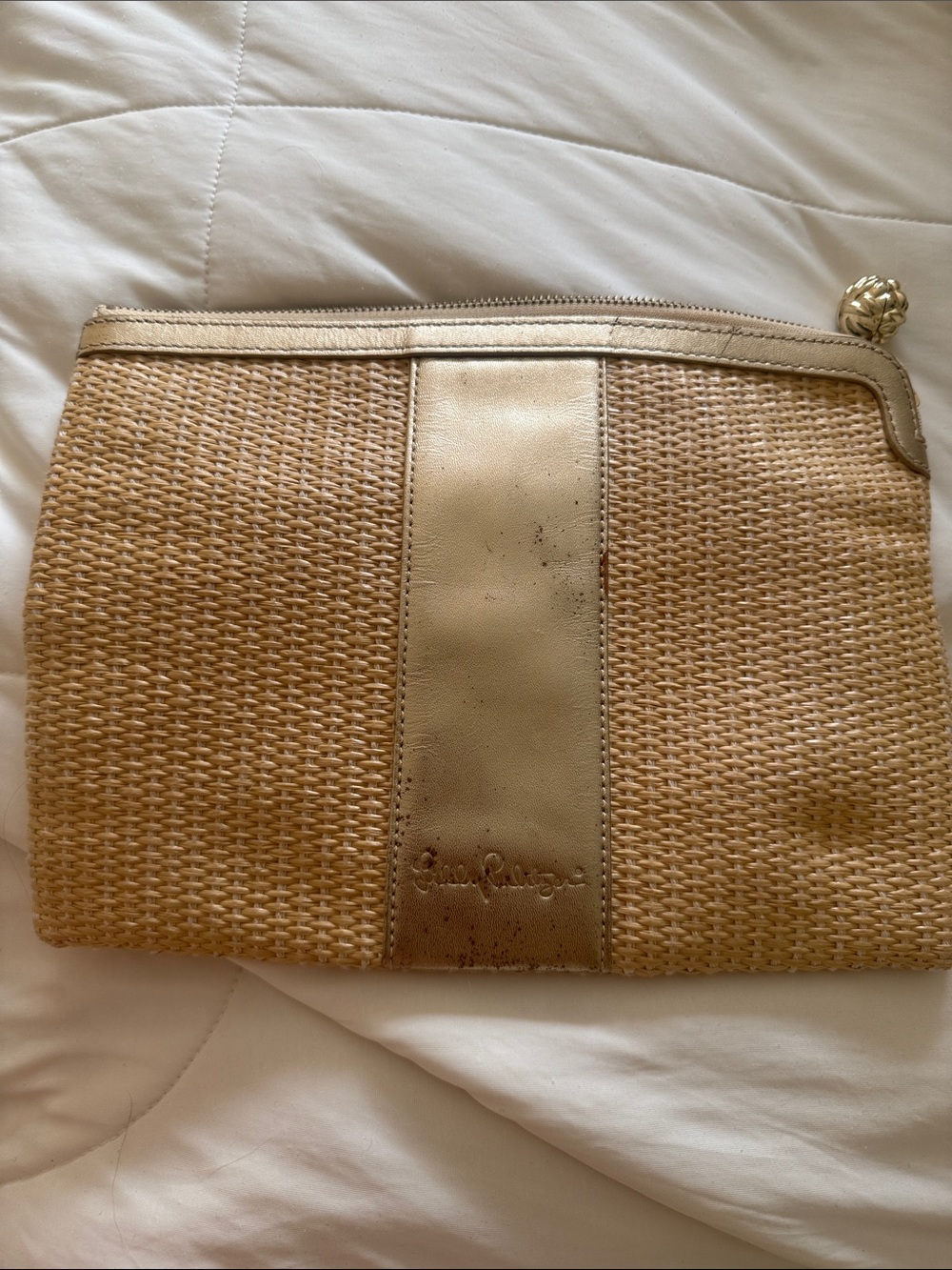 Lilly Pulitzer Composite Woven Clutch with Metallic Trim - Gold/Natural